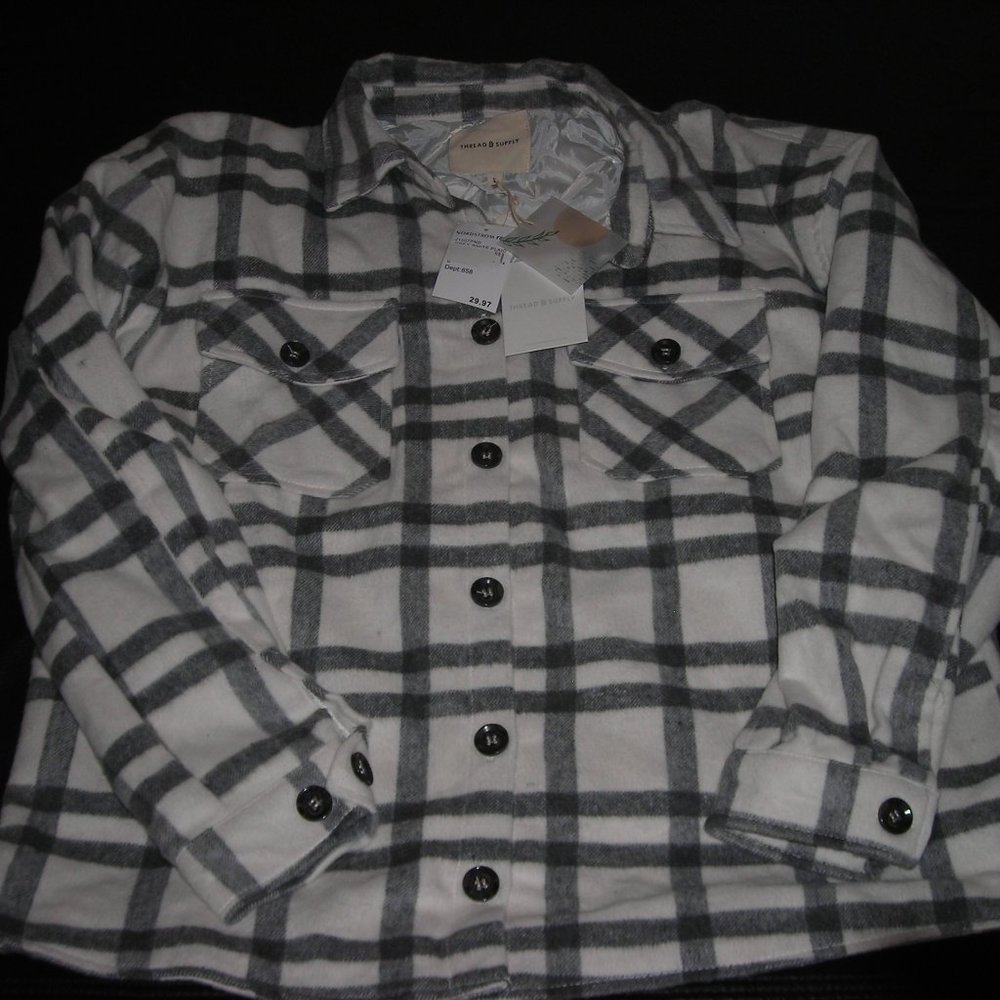 Thread & Supply Coat Size L Grey/White Plaid